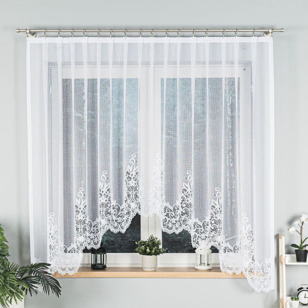 BERENIKA - Fertiger Jacquardvorhang mit Schnitt unten - 300x170 cm - weiß