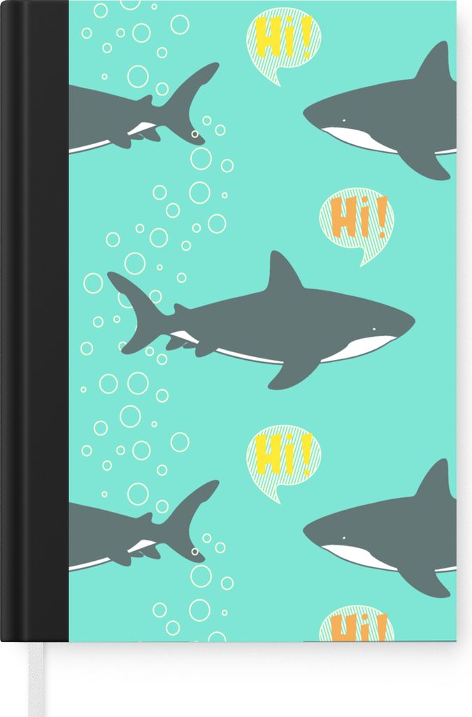 MuchoWow Notizbuch Tagebuch Haushaltsbuch Notebook A5 Muster - Wasser - Hai - Jungen - Kind - Kinder - Notizblock - Notizheft - Notebook - Schrei...