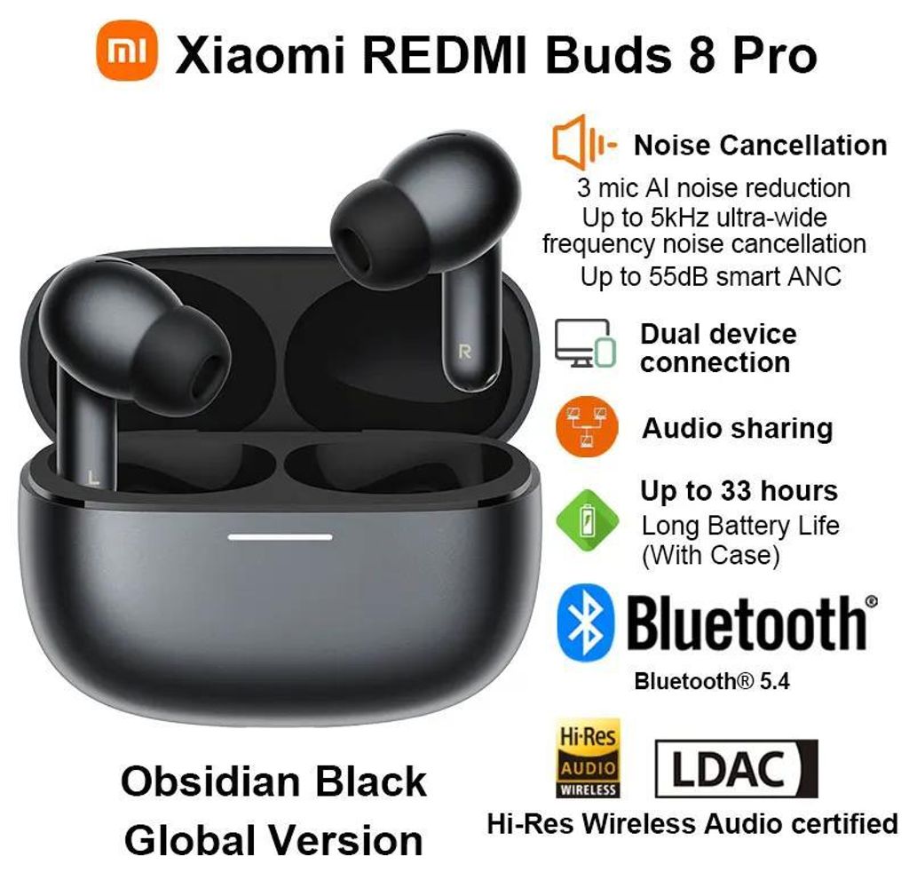 Buds 8 Pro - True Wireless In-Ear Kopfhörer - Bluetooth 5.4 - Hi-Res Audio mit LDAC - Aktives Noise Cancelling bis 55 dB - Lange Akkulaufzeit Lade...