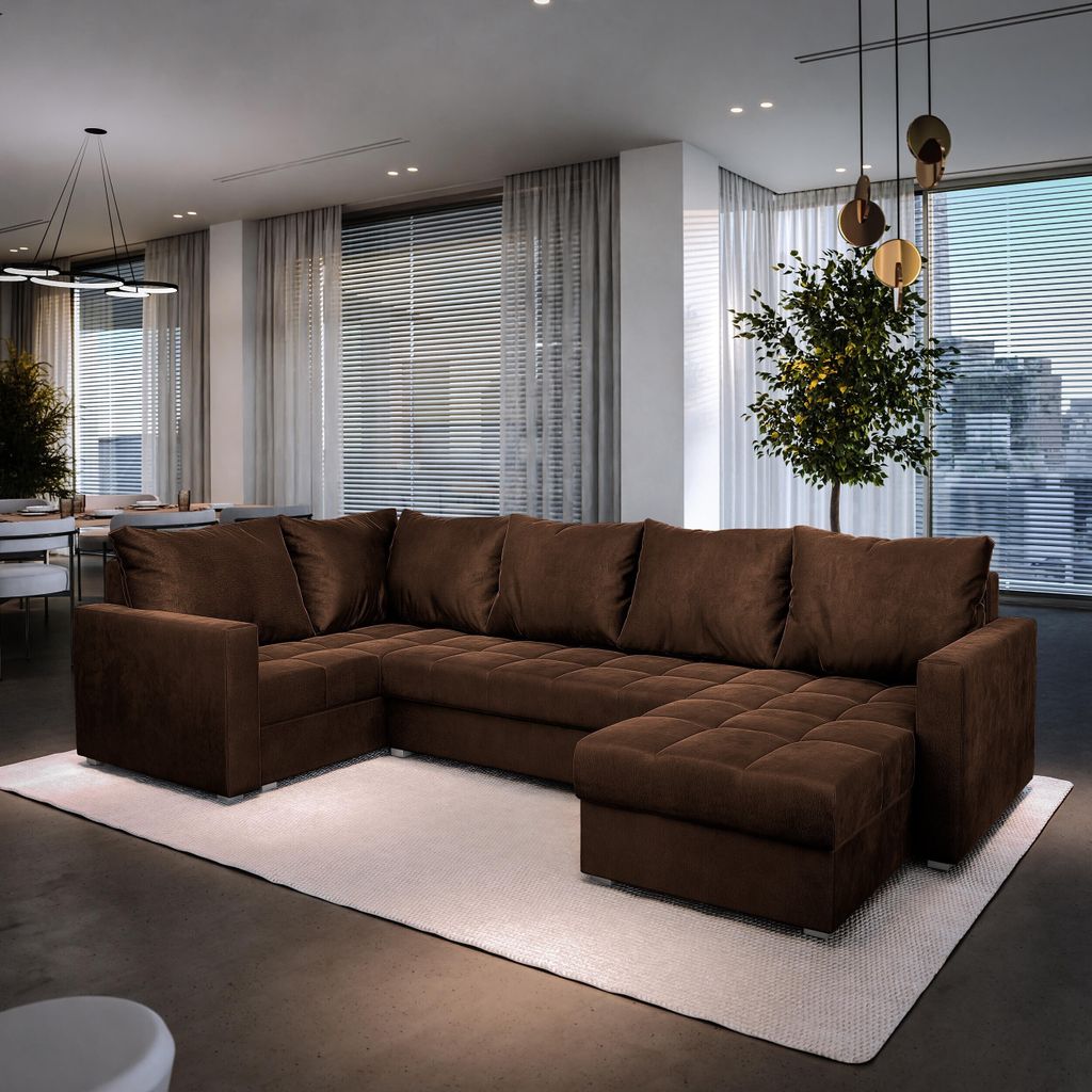 A spacious living room with a large sectional sofa.