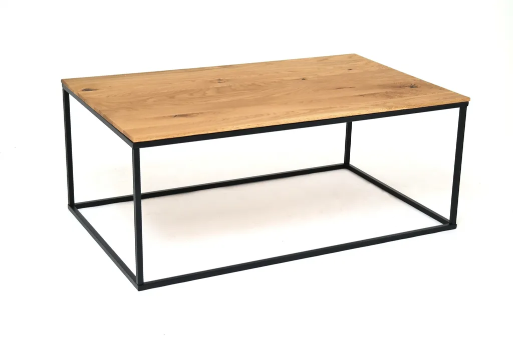 Table Basse Rectangulaire 100cm en Chêne Véritable et Structure Noire
