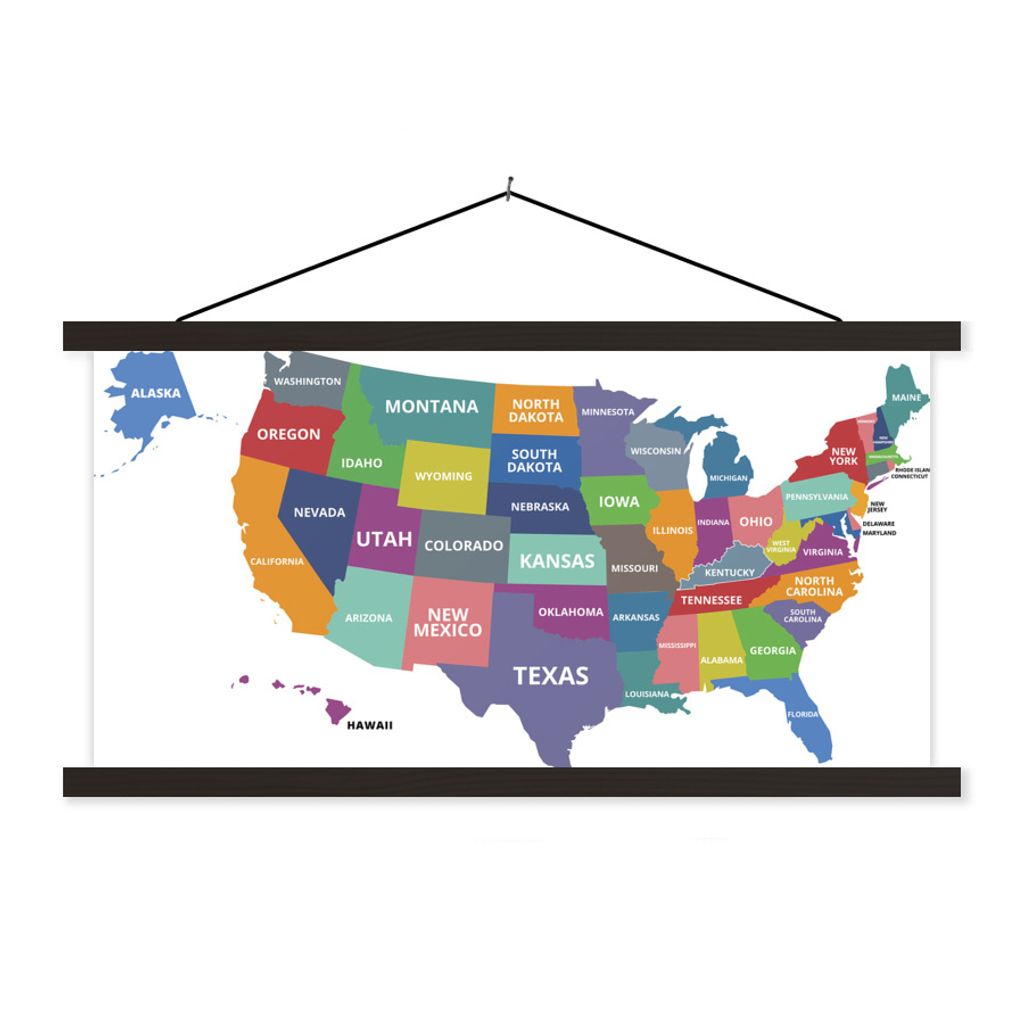 MuchoWow Textilposter Bunte Karten USA auf weißem Hintergrund 90x45 cm mit schwarzem Rahmen - Klemmleisten