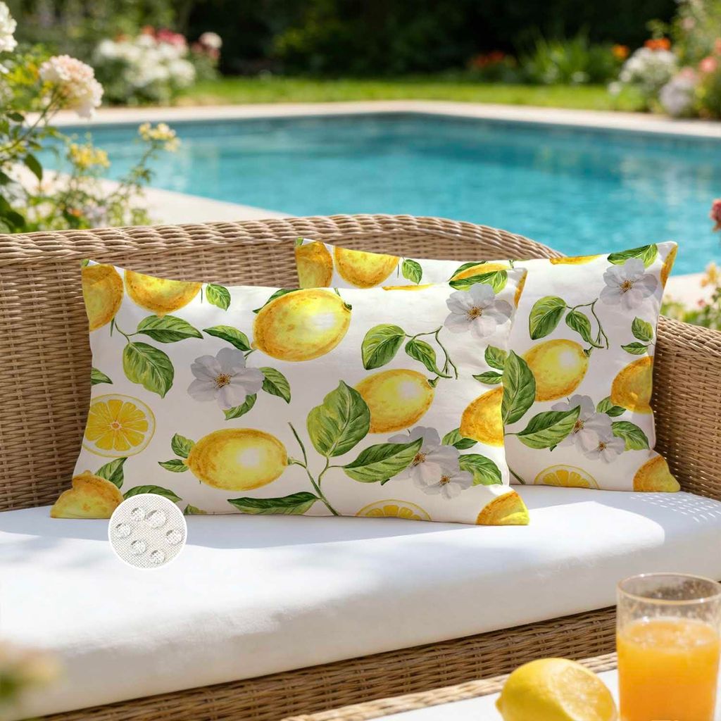 Set mit 2 Outdoor-Kissenbezügen, 30 x 50 cm, zitronengelb, wetterfest, für Sofas, Dekokissen, Gartenkissen, Sitzkissen, Frühlings-/Sommerdekorat...
