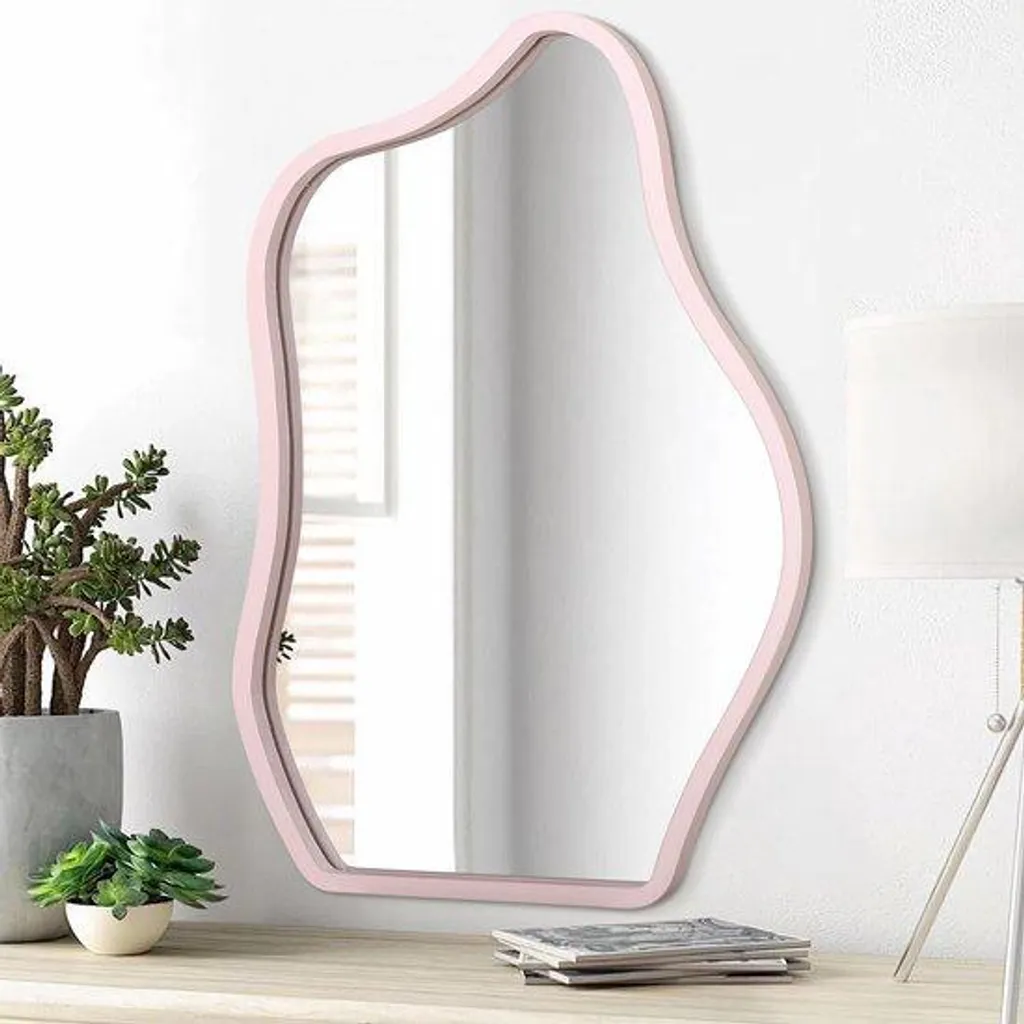 Miroir décoratif design en bois blanc asymétrique 40x30 cm salon