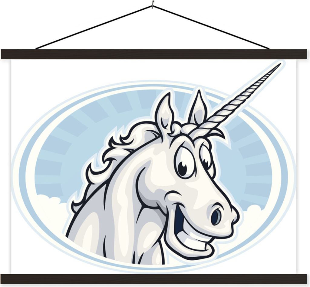 MuchoWow Textilposter Illustration des Gesichts eines Einhorns - Mädchen - Kinder - Kinder 150x113 cm mit schwarzem Rahmen - Wohnzimmer