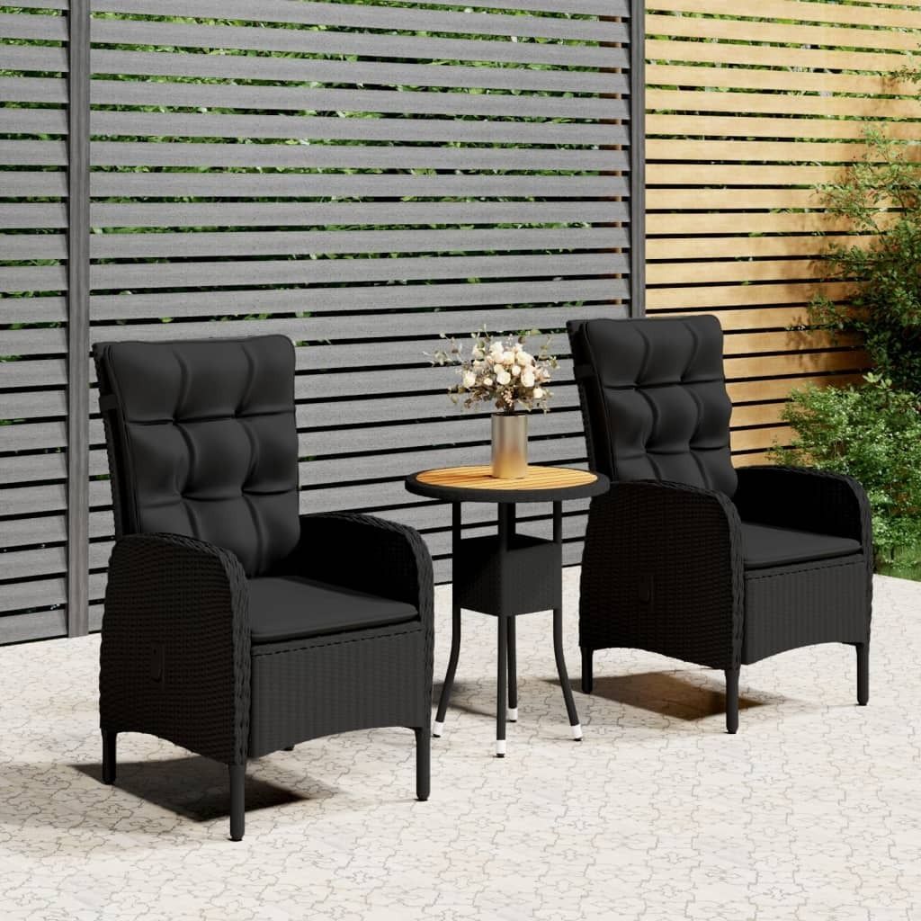 ZMH 3-tlg. Garten-Bistro-Set Poly Rattan Schwarz