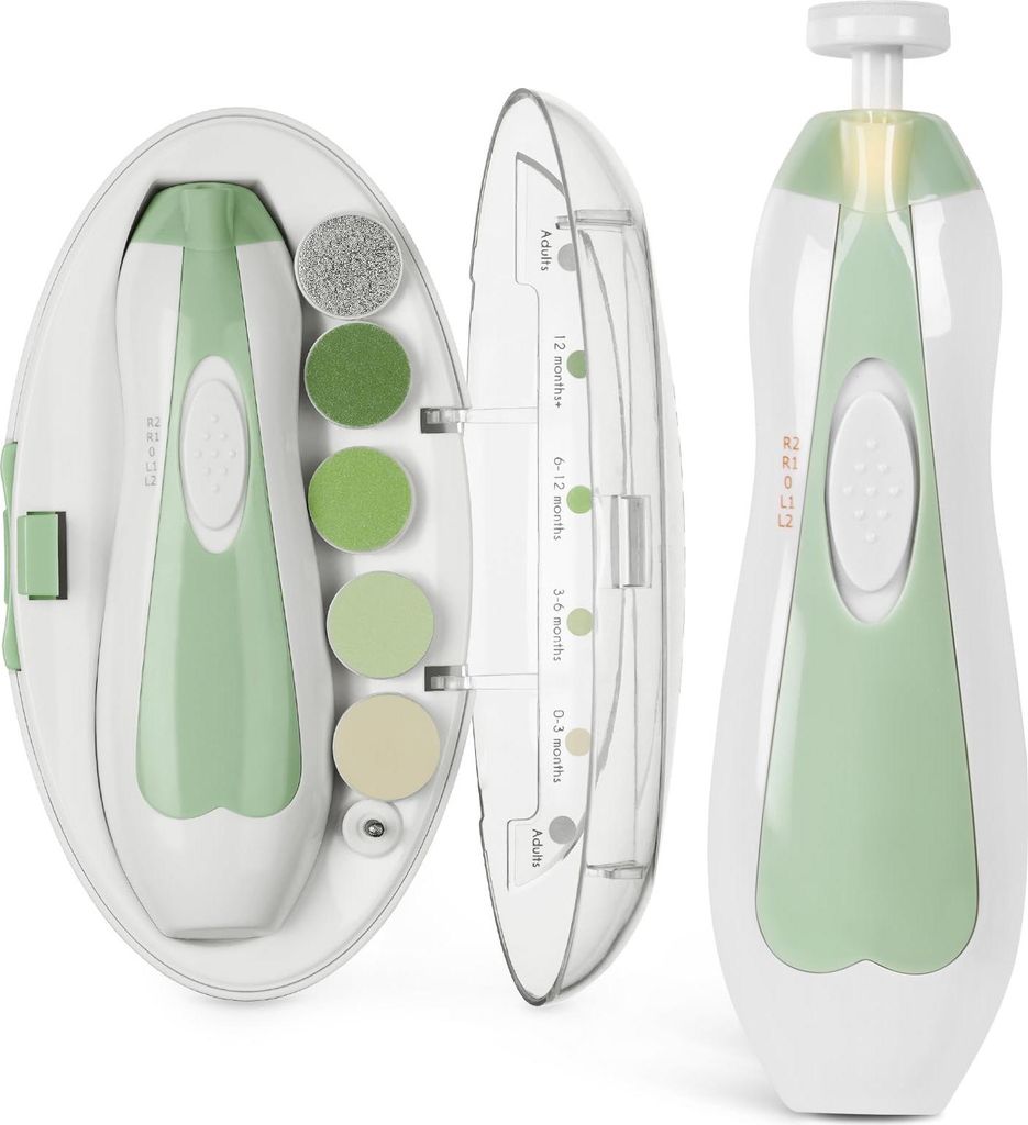 haakaa Elektrischer Baby-Nagelknipser, Baby-Nagelfeilen-Set mit 6 Schleifkopf und LED-Licht für Neugeborene, Kleinkinder Oder Erwachsene, Grün