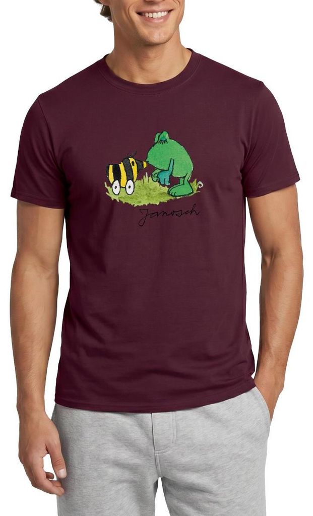 Spreadshirt Janosch Frosch Tigerente Kuss Männer T-Shirt, XXL, Ziegelrot