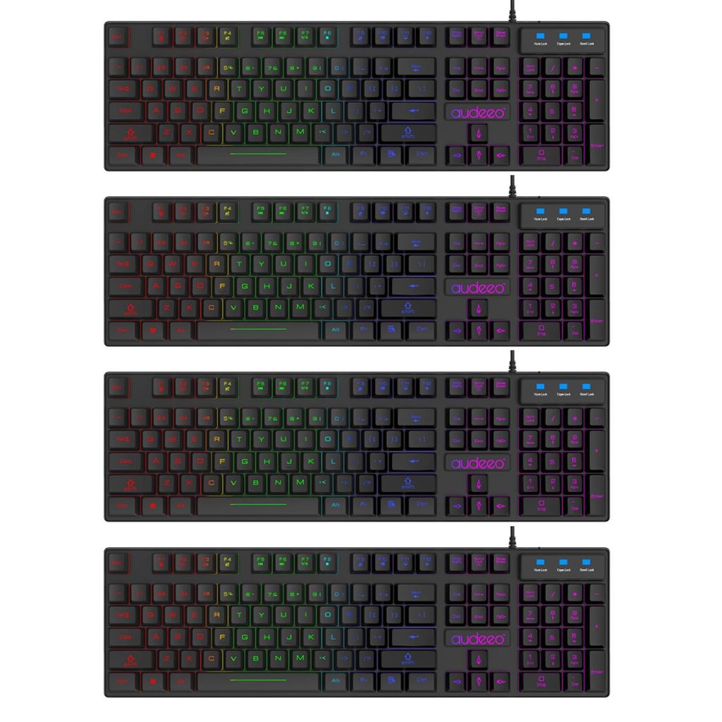 4x RGB LED Gaming QWERTZ Tastatur Schwarz USB Keyboard Beleuchtet Deutsches Layout