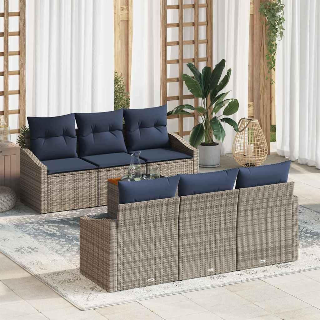 Maison Exclusive - Gartensofa-set 7 pcs Grau und Marineblau Poly-Rattan