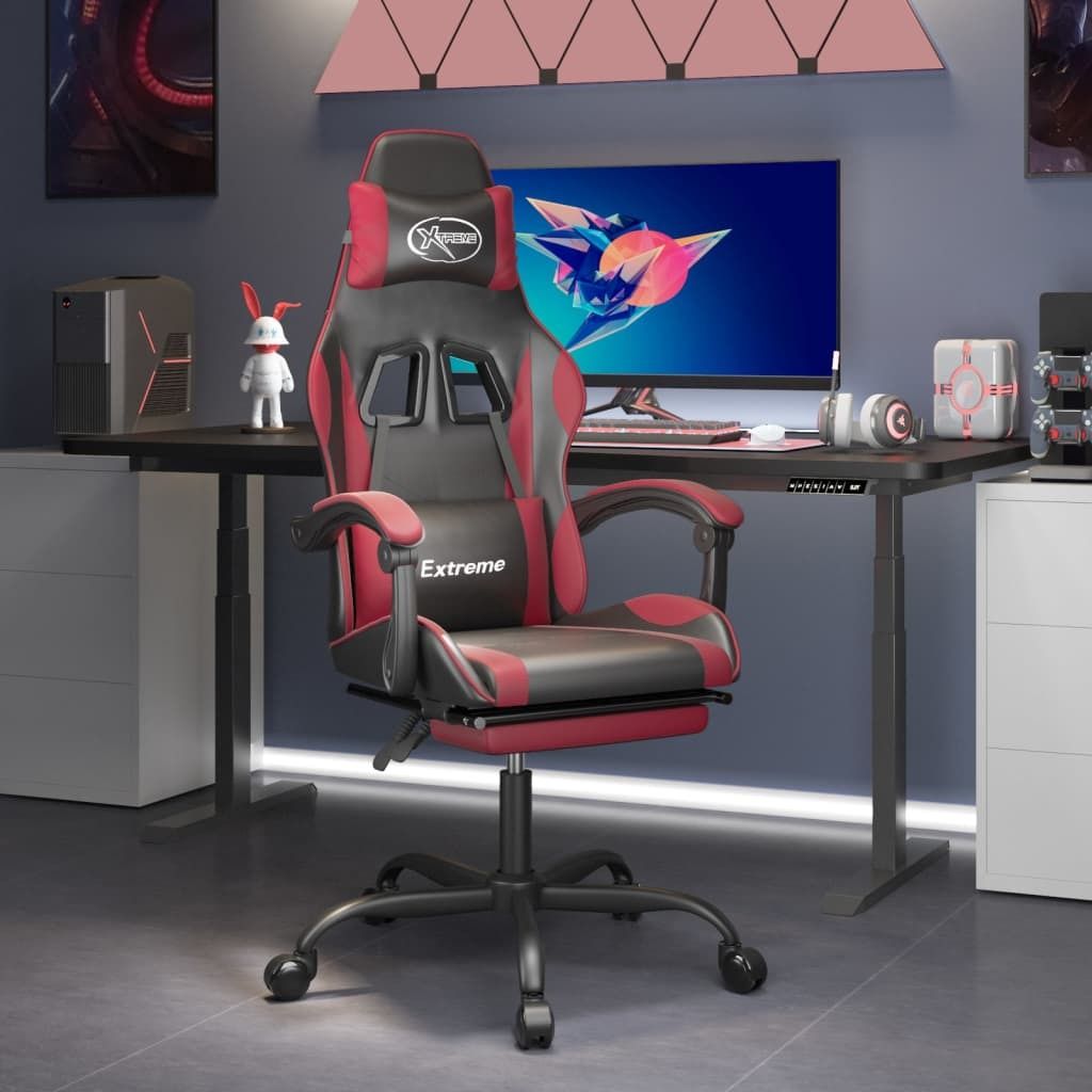 Best Möbel Gaming-Stuhl mit Fußstütze Drehbar Schwarz & Weinrot Kunstleder - Bürostühle Cloris Neu3913616 1parcel