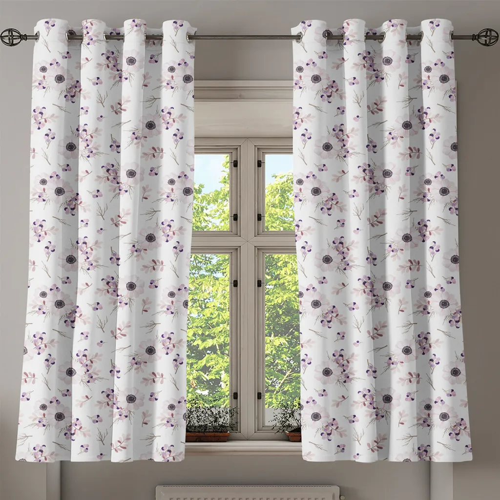 ABAKUHAUS Tenda con occhielli Windröschen, Shabby Chic Spring Pattern Bouquet da sposa in fiore Romantico, Tende decorative a 2 pannelli, 280 cm x 175 cm, Rosa baby Lilla Lilla - 2