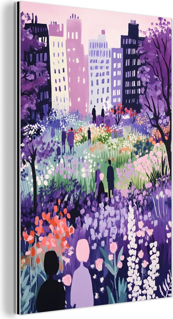MuchoWow Wanddekoration Metall Metallbild Wandkunst 100x150 cm Park - Bäume - Blumen - Gebäude MuchoWow Aluminium Gemälde - Bild