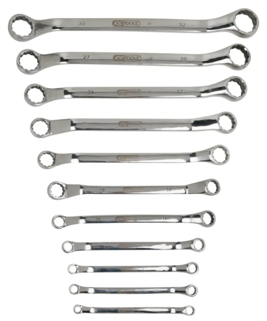 Set d'outillage pour serrage difficile, 11 clés mixtes inox coudées
