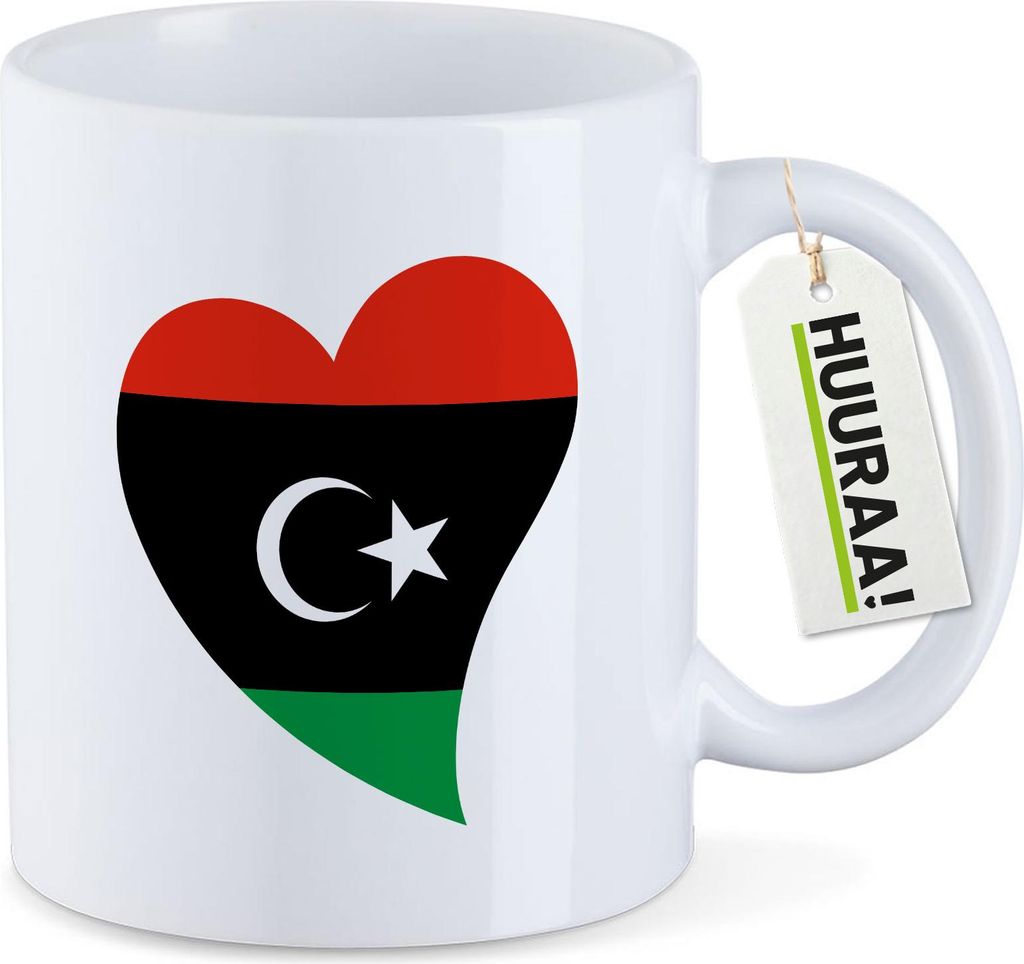 Huuraa Kaffeetasse Libyen Flagge Herz 330ml Weiß Keramik Kaffeebecher Geschenkidee