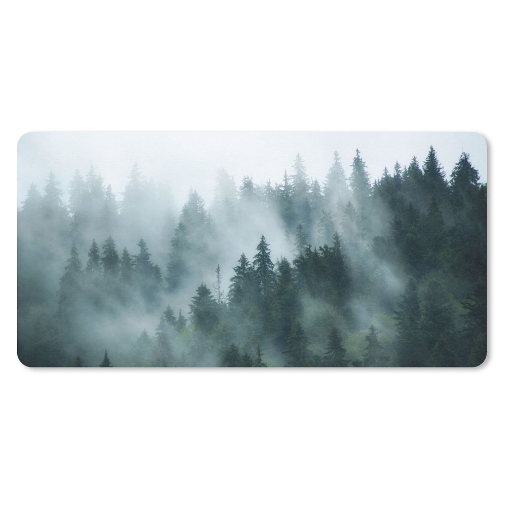 MuchoWow Schreibtischunterlage Nebel - Bäume - Wald 80x40 cm - XXL Mauspad - Gaming Mauspad