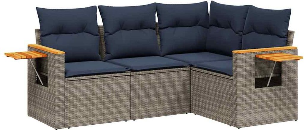vidaXL 4-tlg. Garten-Sofagarnitur mit Kissen Grau Poly Rattan