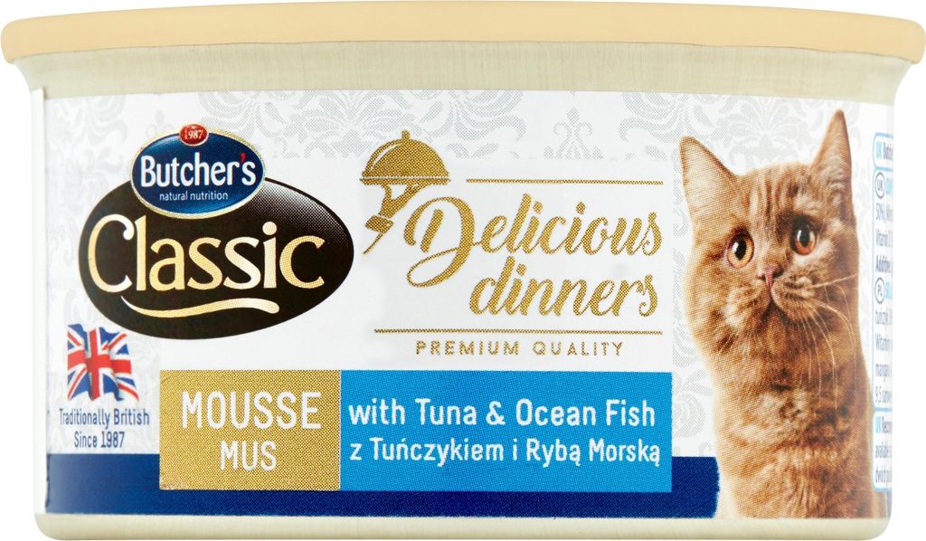 BUTCHER'S CLASSIC DELICIOUS DINNERS Nasses Katzenfutter Mousse Thunfisch und Meeresfische 85 g
