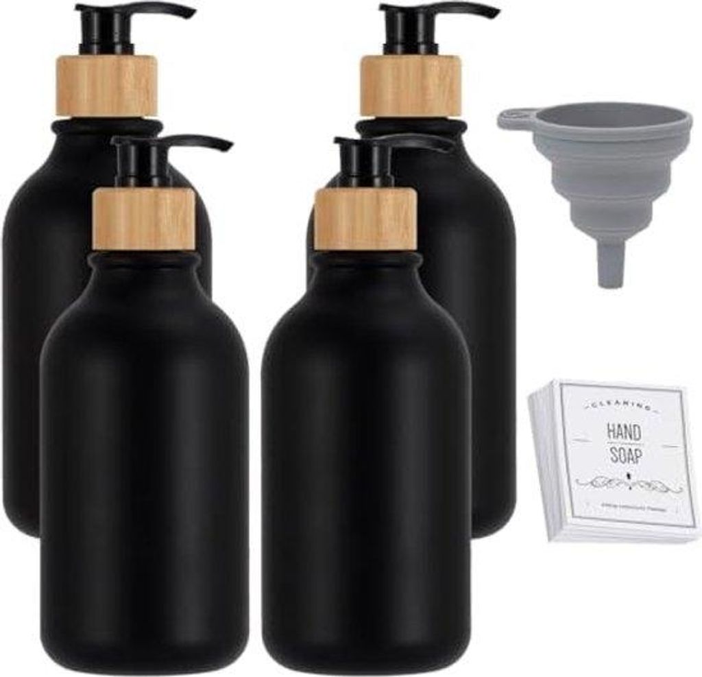 4 Stück 500-ml-Seifenspenderflaschen, Seifenspender-Set aus Kunststoff für das Badezimmer, für Lotion, Duschgel, Shampoo und Haarspülung, Flüs...