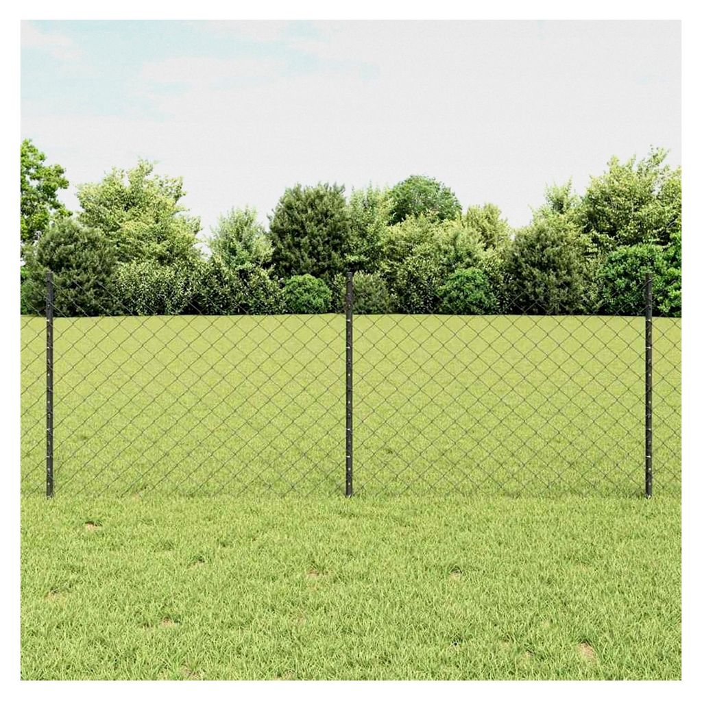 Kettengitterzaun mit 10 U-Pfosten Grau 0,8 x 10 m Stahl, Mobiler Zaun für Garten und Hof
