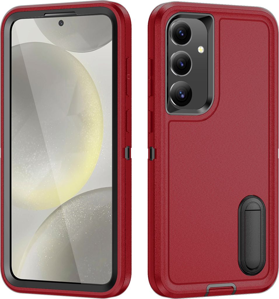 Hülle für Samsung Galaxy S24+ Hybrid Dreilagige Robust Stoßfest Schwerlast Schutzhülle mit Ständer Rot