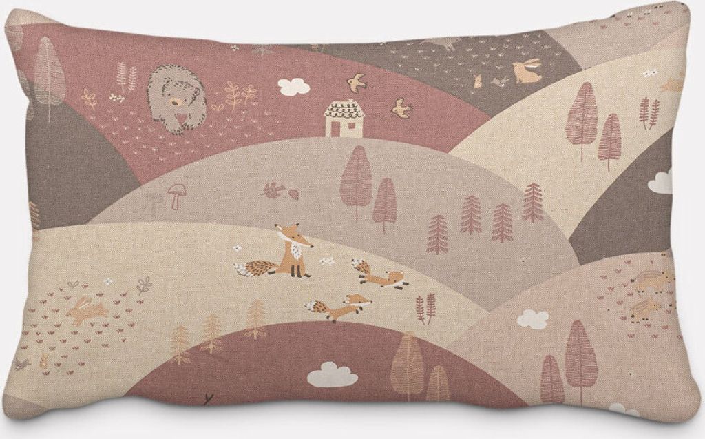 Kinder Kissenhülle Waldtiere Hügel Leinenlook rosa beige div. Größen Größe 40x60cm (HxB) 40x60cm (HxB) Größe