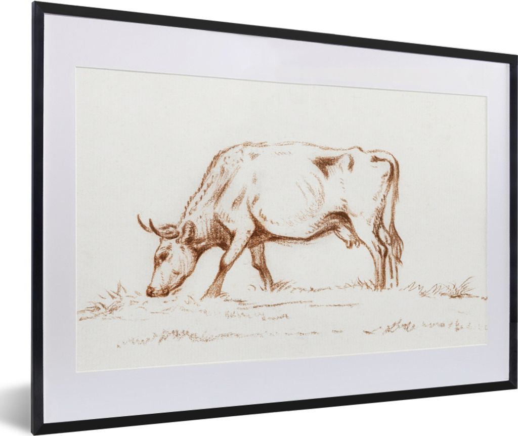 MuchoWow MuchoWow Gerahmtes Poster Weidender Stier - Gemälde von Jean Bernard 60x40 cm - Poster mit zchwarzem Bilderrahmen - Schlafzimmer - Pl...