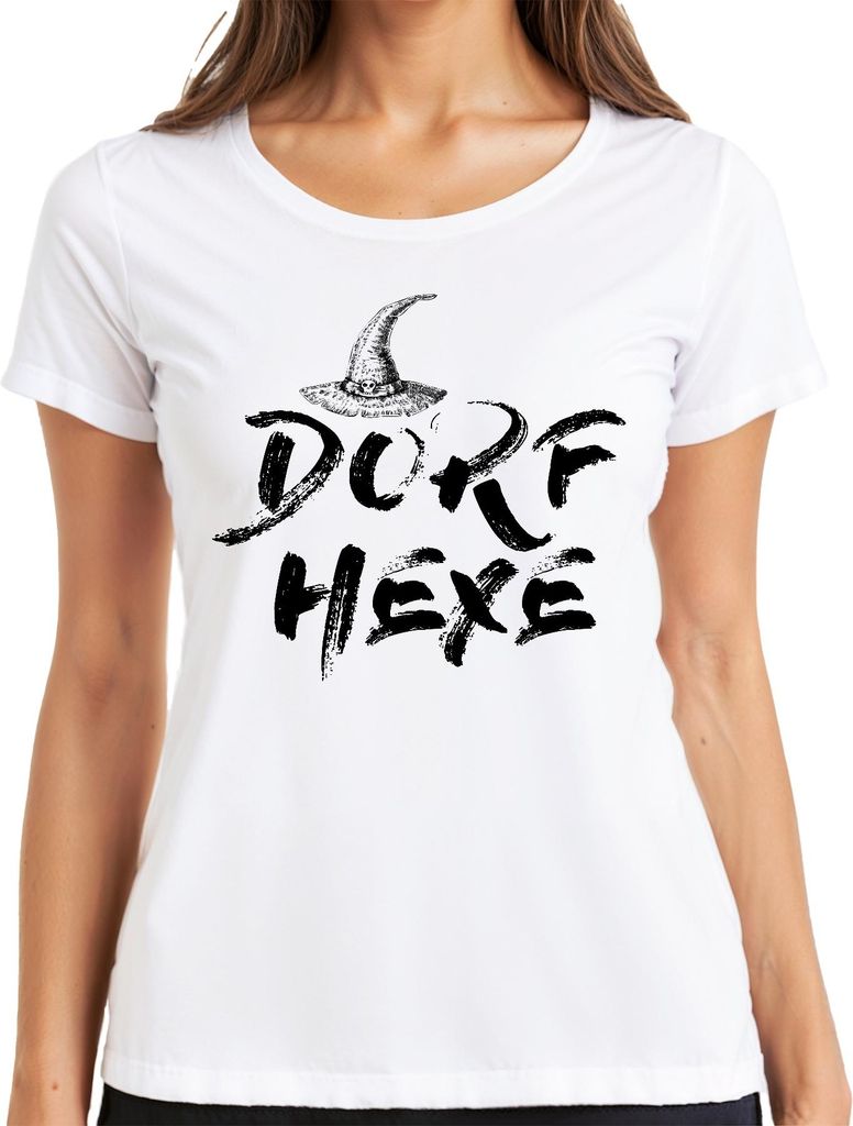 Dorf Hexe Hexenhut Halloween Bauernhof Landleben Geschenk Vintage Damen T-Shirt, Weiß, S