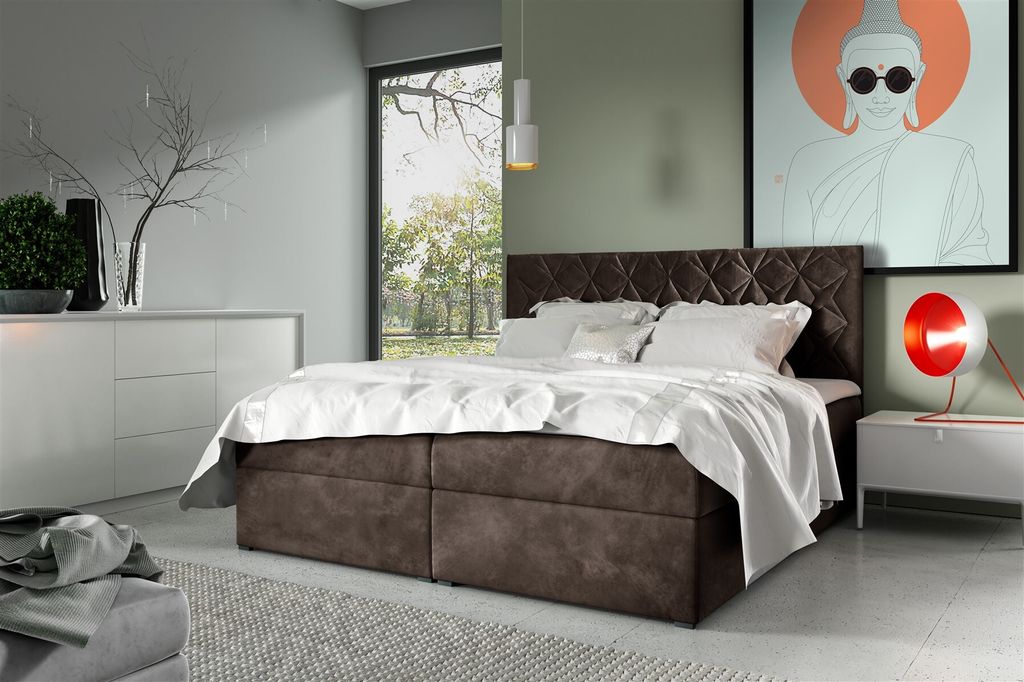 Boxspringbett Schlafzimmerbett 200x220cm LAZARO Nr.7 Braun inkl. Bettkasten