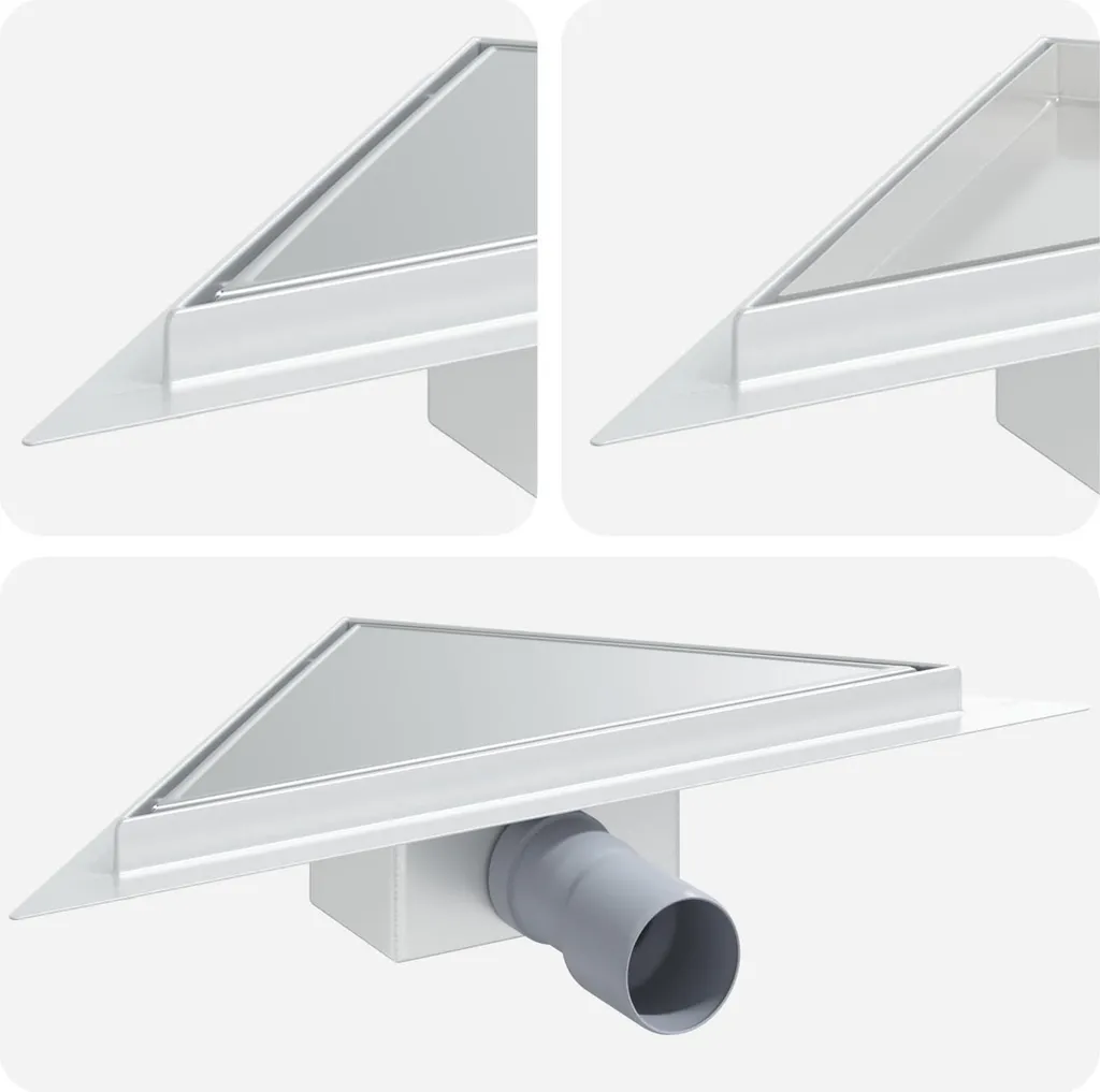 Caniveau de douche d'angle triangulaire inox 32cm pour salle de bain
