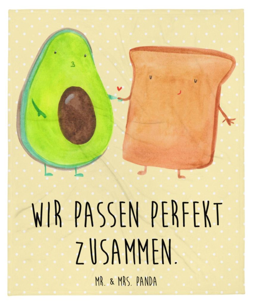 Mr. & Mrs. Panda Bettdecke Avocado Toast - Gelb Pastell - Geschenk, Gesund, Winterdecke, Liebe, Tagesdecke, Decke, Hochzeit, Sofadecke, Kuscheldeck...