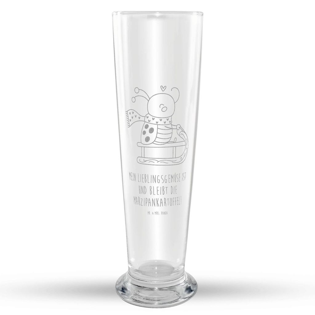 Mr. & Mrs. Panda Bierglas Smörle Rodeln - Transparent - Geschenk, Weizenbier Glas, Mr Mrs Weizenglas, Weißbierglas, Winter, Weizen, Schlittenfahr...
