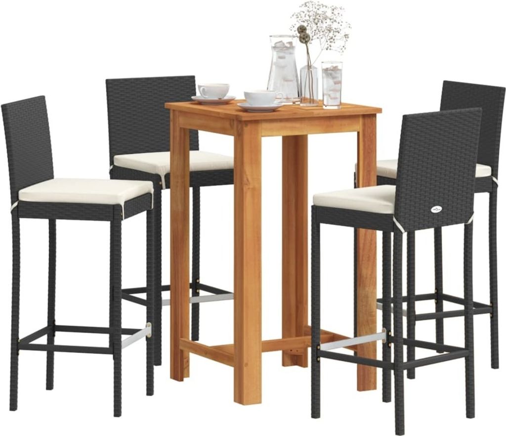 Design 5-tlg. Gartenbar-Set Schwarz Massivholz Akazie und Poly Rattan, Gartenmöbel-Sets 2024 Neu