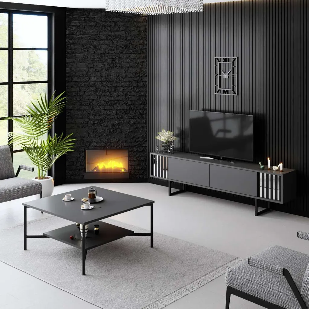 Meuble TV Anthracite 180cm Chrome Line : Solution Design pour Grand Écran