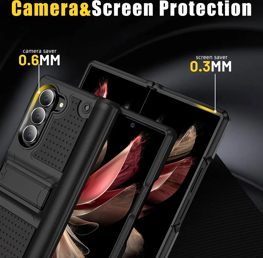 Custodia per Samsung Galaxy Z Fold 6, custodia ibrida antiurto in PC rigido e TPU morbido nero - 4