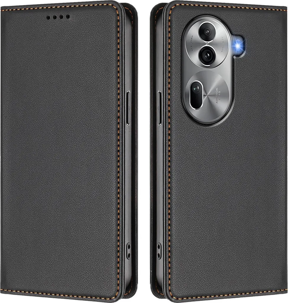 Custodia in pelle per Oppo Reno11 Pro 5G, custodia flip magnetica in Finto cuoio con supporto Nero