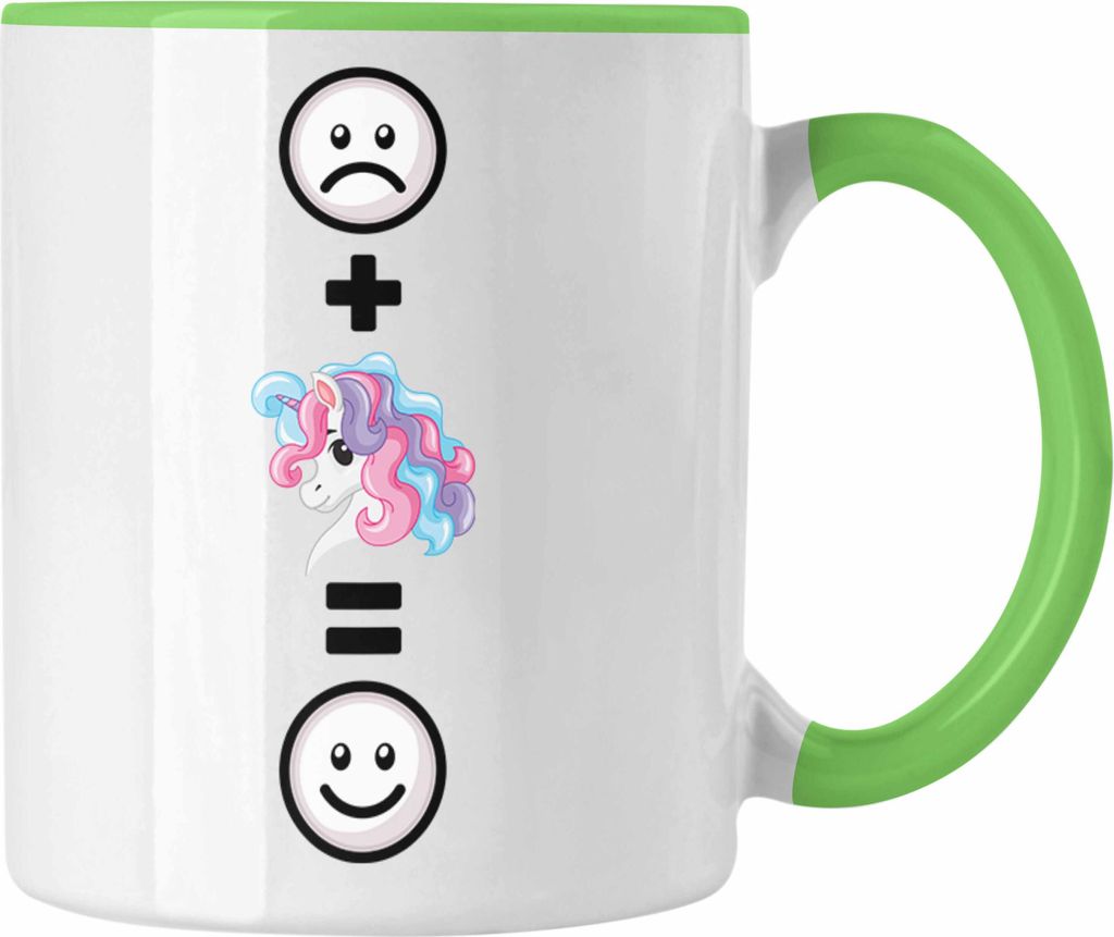 Trendation - Einhorn Tasse Geschenk für Einhornfans Frauen :( + Einhorn = :) Lustige Geschenkidee Geburtstag (Grün)
