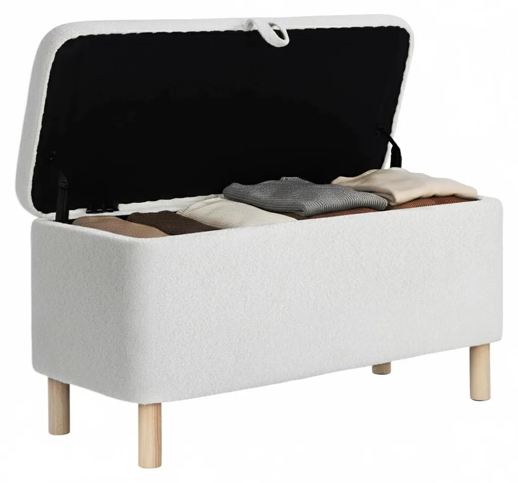 Gagnez de la place avec le tabouret COLAMY blanc, rangement et table 2-en-1