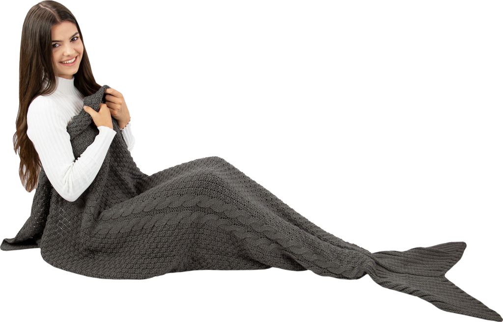 Kuscheldecke Meerjungfrau, gestrickt, 60x180 cm, grau Produktbild 