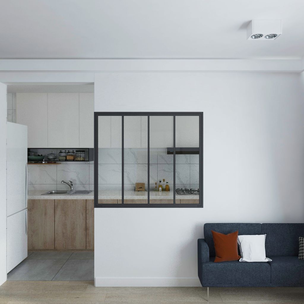 Innenfenster 4-teilig, 123x108 cm, Stahl Schwarz, Glas klar, Industriestil, Loftstil