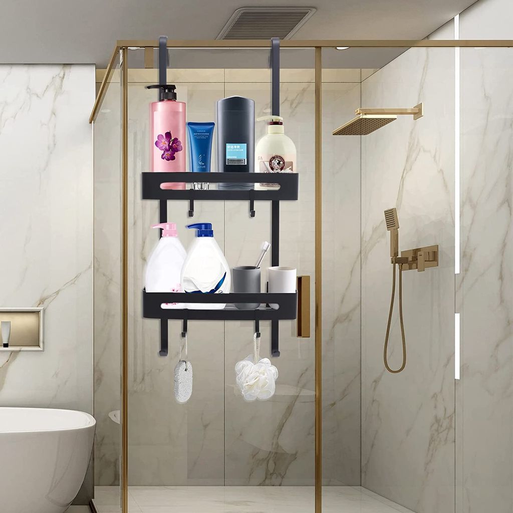 Hawsam Badregal Ecke - Aluminium Duschregal Mit 2 Etagen & Saugaufklebern | Kein Bohren Nötig!