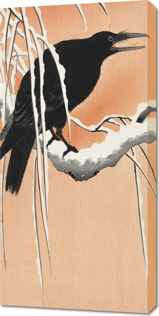 Tableau Corbeau sur branche enneigée Ohara Koson 50x100 cm Japonais