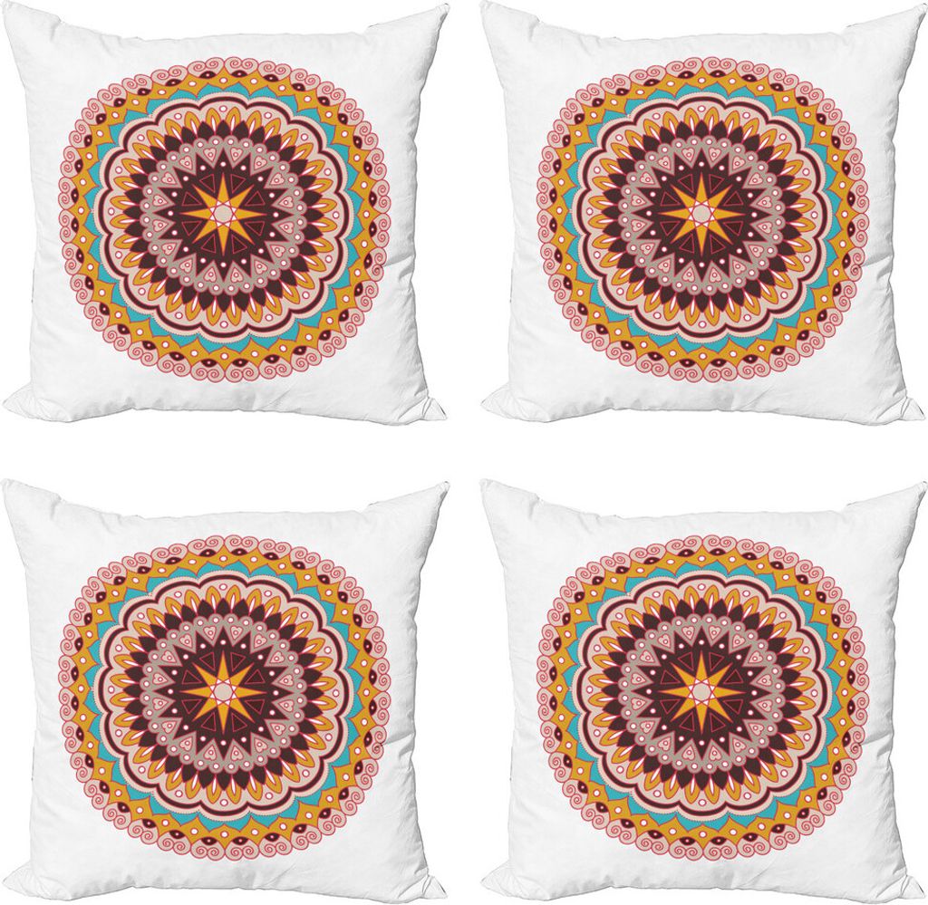 ABAKUHAUS Mandala Kissenbezug Set (4 Stück), Blumenmotiv, Moderner Doppelseitiger Digitaldruck, 50 cm x 50 cm, Mehrfarbig