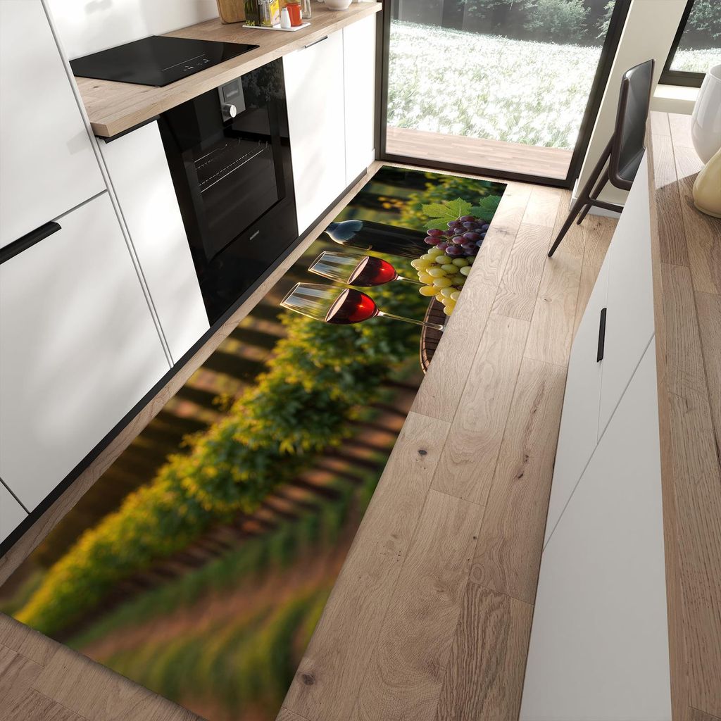 Küchenteppich 80x300cm rutschfest & abwischbar PVC Läufer - Weinlandschaft