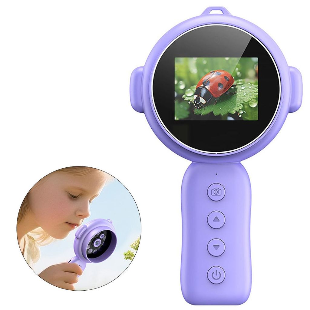 Kinder Digitalmikroskop Handheld,HD Lernspielzeug mit Augenschutz-Display, Foto & Video Funktion, Tragbares Elektronenmikroskop für Kinder, Lila
