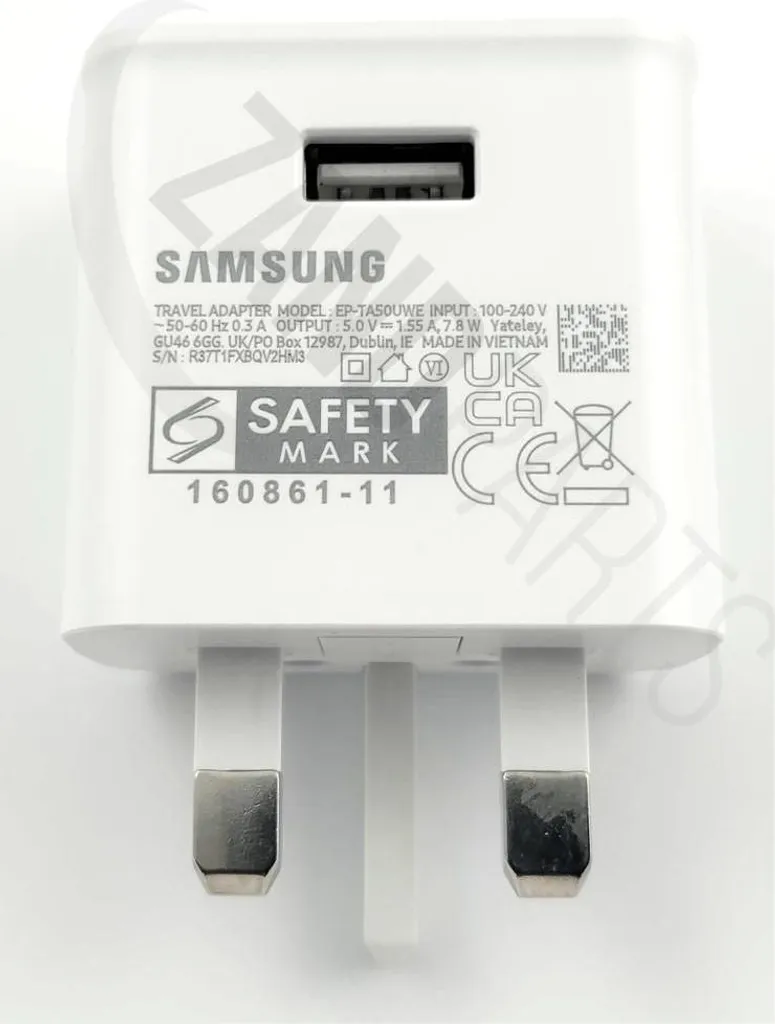 Chargeur Samsung SM-A035G Galaxy A03 Prise UK Blanc EP-TA50UWE Fiable