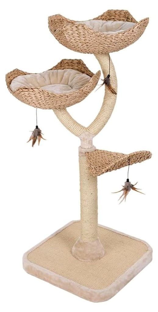 Kratzbaum Cat ́s Flower | extra dicke Bodenplatte | 2 Schlafkörbe aus Wasserhyazinthe | inkl. Katzenspielzeug | stabil und standfest | Höhe: 130 cm
