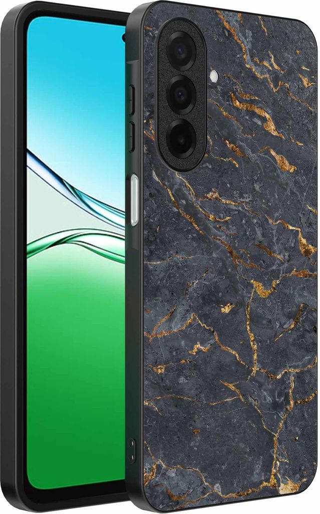 Fit für Oppo A5 Telefon Fall mit Grau Gold Marmor Print - TPU Backcover Fall Grau Gold Marmor Design - Schwarz - Smartphonica