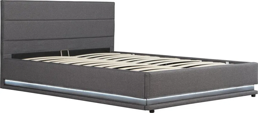 Lit LED avec coffre Anastasia 140x190 cm gris foncé - Sommier inclus