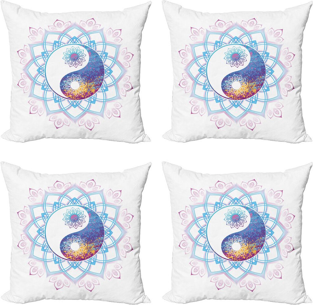 ABAKUHAUS Ethnisch Kissenbezug Set (4 Stück), Yin Yang Strudel, Moderner Doppelseitiger Digitaldruck, 45 cm x 45 cm, Lila und Hellblau